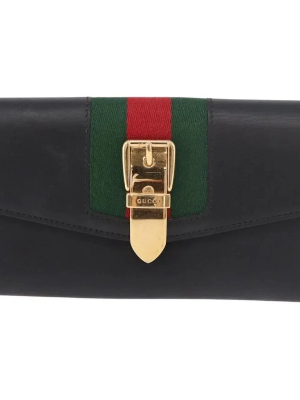 GUCCI Silvi Web Sherry Line Long Wallet Leather Black Red 476084 Auth am11867V